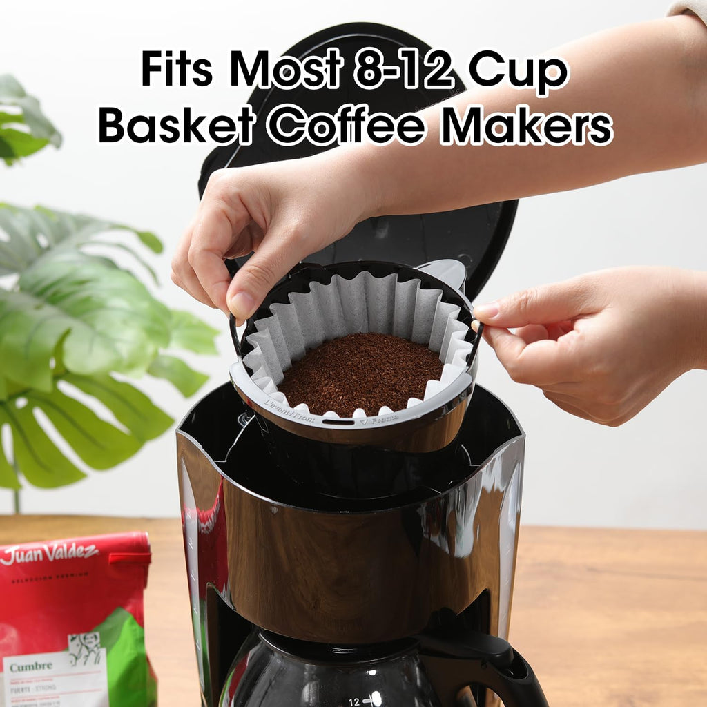 Basket Coffee Filters 8-12 Cup, 200 Count Flat Bottom Paper Filters for Drip Coffee Makers, Compatible with Mr. Coffee, BLACK+DECKER, Cuisinart, White