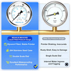 MEANLIN MEASURE 0~1000Psi Liquid Filled Pressure Gauge Stainless Steel with 316 Stainless Steel Joint 1/4" NPT 2.5" FACE DIAL for WOG Water Oil Air Center Back Mount