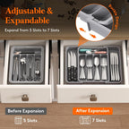 Lifewit Silverware Drawer Organizer, Expandable BPA Free Utensil Tray for Kitchen, Adjustable Flatware and Cutlery Holder for Spoons Forks Knives, Plastic Kitchen Organizers and Storage, Gray