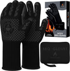 Pro-Series BBQ Gloves - Heat Resistant Grill, Grilling, and Oven Gloves for Culinary Experts - Extreme Fireproof Protection, Silicone Grip, Extra Long Mitts - Indoor & Outdoor - with Protective case