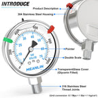 MEANLIN MEASURE 0~1000Psi Stainless Steel Liquid Filled Pressure Gauge 2.5" FACE DIAL 1/4" NPT for WOG Water Oil Air Lower Mount with Stainless Steel Hex Bushing and Snaps
