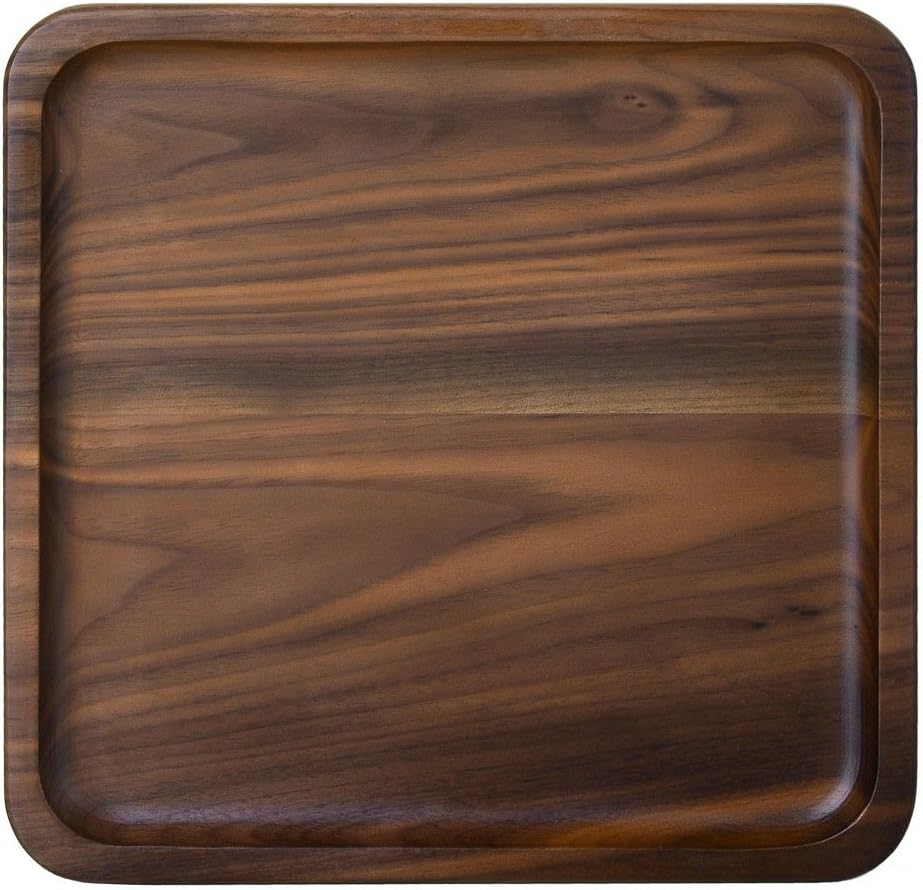 Rustic Walnut Wooden Serving Tray - Solid Wood Square Rectangle Platter for Tea, Coffee Table (Square Small 6.3 x 6.3 inch)