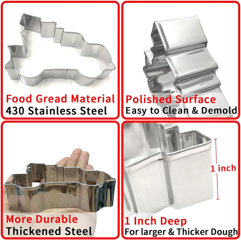 Christmas Ornament Cookie Cutters 4Pcs, Large Christmas Tree Car Light Ornament Shapes Cookie Cutters, Metal Dough Fondant Biscuit Molds for Baking Decorating Home Kitchen