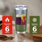 OMTech 20oz Tumblers Bulk, 12pc Stainless Steel Tumbler Set with Lid & Straw, Double Wall Vacuum Insulated Mug for Laser Engraver, Travel Coffee Mug for Hot & Cold Drinks, Army Green Powder Coated Cup