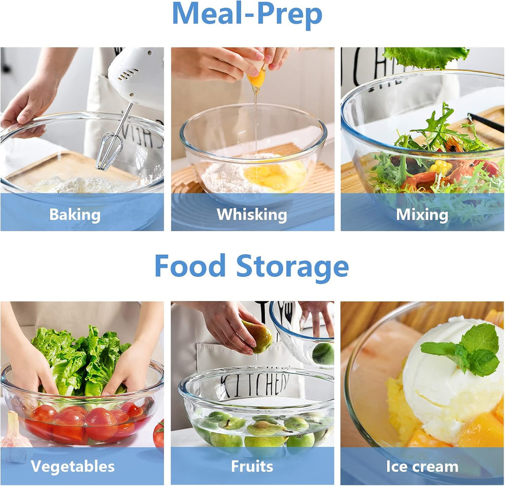 WhiteRhino 8 Piece Glass Bowls with Lids, Heat Resistant Glass Mixing Bowls Set (3.7QT, 2.1QT, 1.1QT, 0.53QT), Clear Salad Bowls with BAP-Free Lids for Kitchen, Oven Microwave Dishwasher Safe