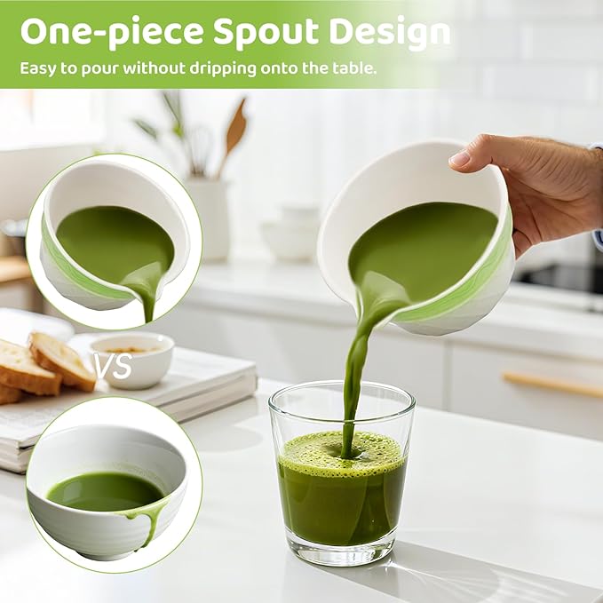 8PCS Matcha Whisk Set, Ceramic Matcha Kit Set, Japanese Tea Ceremony Tools with Matcha Bowl, Bamboo Whisk, Holder, Sifter, Spoon, Tea Cloth, Scoop and Scoop Rest (Relief Green and White)