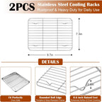 E-far Small Baking Sheet with Wire Rack (2 Pans + 2 Racks), Stainless Steel Cookie Sheets Trays & Cooling Rack for Toaster Oven, Non Toxic & Warp Resistant, Oven & Dishwasher Safe, 10.5 x 8.3 x 1 Inch