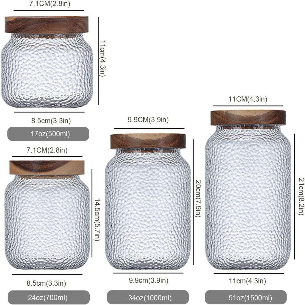 Glass Storage Jar, Food Storage Container with Airtight Bamboo Wooden Lid, Kitchen Canisters For Tea,Coffee Bean, Sugar, Candy, Cookie, Spice (1500ml, 51 Ounce)