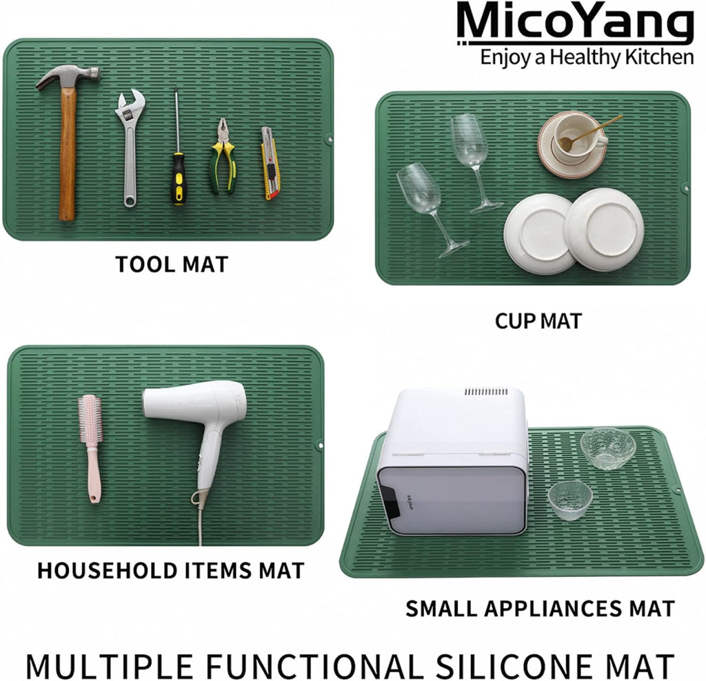 Silicone Dish Drying Mat for Multiple Usage,Easy clean,Eco-friendly,Heat-resistant Silicone Mat for Kitchen Counter or Sink,Refrigerator or Drawer Liner Green 3XL 28 inches x 18 inches