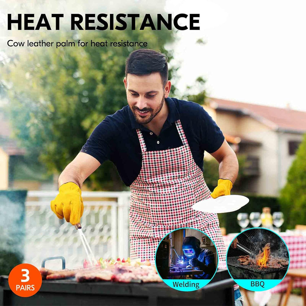 Vgo... 3-Pairs Unlined Cowhide Split Leather Work and Driver Gloves, for Heavy Duty, Truck Driving, Warehouse, Gardening, Farm (Size XL, Gold, CB9501)