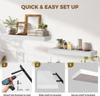 24x8x1.6 inch Floating Shelves Set of 2 – Solid Wood Rustic White Wall Mounted Shelf for Kitchen, Bathroom, Living Room