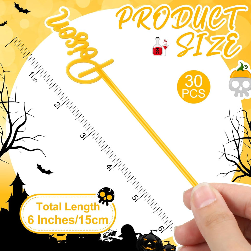 30 Pcs Halloween Swizzle Sticks Plastic Coffee and Cocktail Stirrers Fall Thanksgiving Drink Stirrers Cocktail Mixers for Halloween Fall Autumn Party Tea Coffee Bar Decoration(Poison)