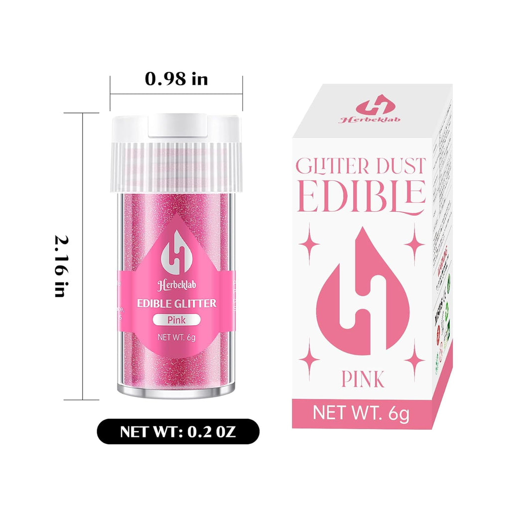 Pink Edible Glitter for Cocktails Luster Dust Edible Pink Drink Glitter Food Grade Shimmer Powder for Cakes Beverage Chocolate, 6g