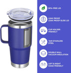VEGOND 20 oz Tumbler with Handle Lid and Straw, Stainless Steel Insulated Travel Coffee Mug Spill Proof Double Wall Metal Tumbler Cup Keeps Drink Hot and Cold, Royal Blue 1 Pack