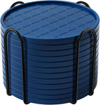 Coasters,Drink Coasters Set of 8 with Holder (Navy Blue, 12pcs)