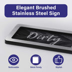 Dishwasher Clean Dirty Sign-Dishwasher Magnet Stainless Steel Clean Dirty Sign for Kitchen Organization Farmhouse Dishwasher Slide Indicator, Optional Adhesive Stickers
