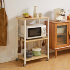 IBUYKE Kitchen Shelf Cart, 3-Tier Microwave Oven Stand, Baker’s Rack with Metal Frame and 8 Hooks, Industrial Printer Stand, Utility Standing Storage Shelf for Coffee Bar, Simple Assembly, TMJ023R