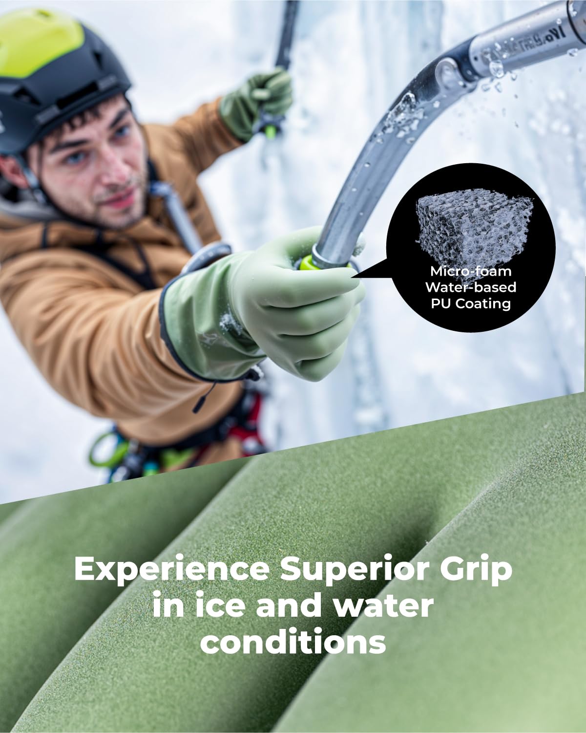 Waterproof Winter Gloves with Grip, Balaena Freezer Gloves for Light Duty Work & Outdoor Adventure, Hiking, Farming, Washing, Ice Fishing, Green, Medium