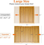 Expandable Silverware Drawer Organizer Storage Large Bamboo Kitchen Tool Utensil Organizers Divider Cutlery Tray Adjustable Flatware Drawer Organizer for Spoon Spatula Cooking Utensils Holder Tray