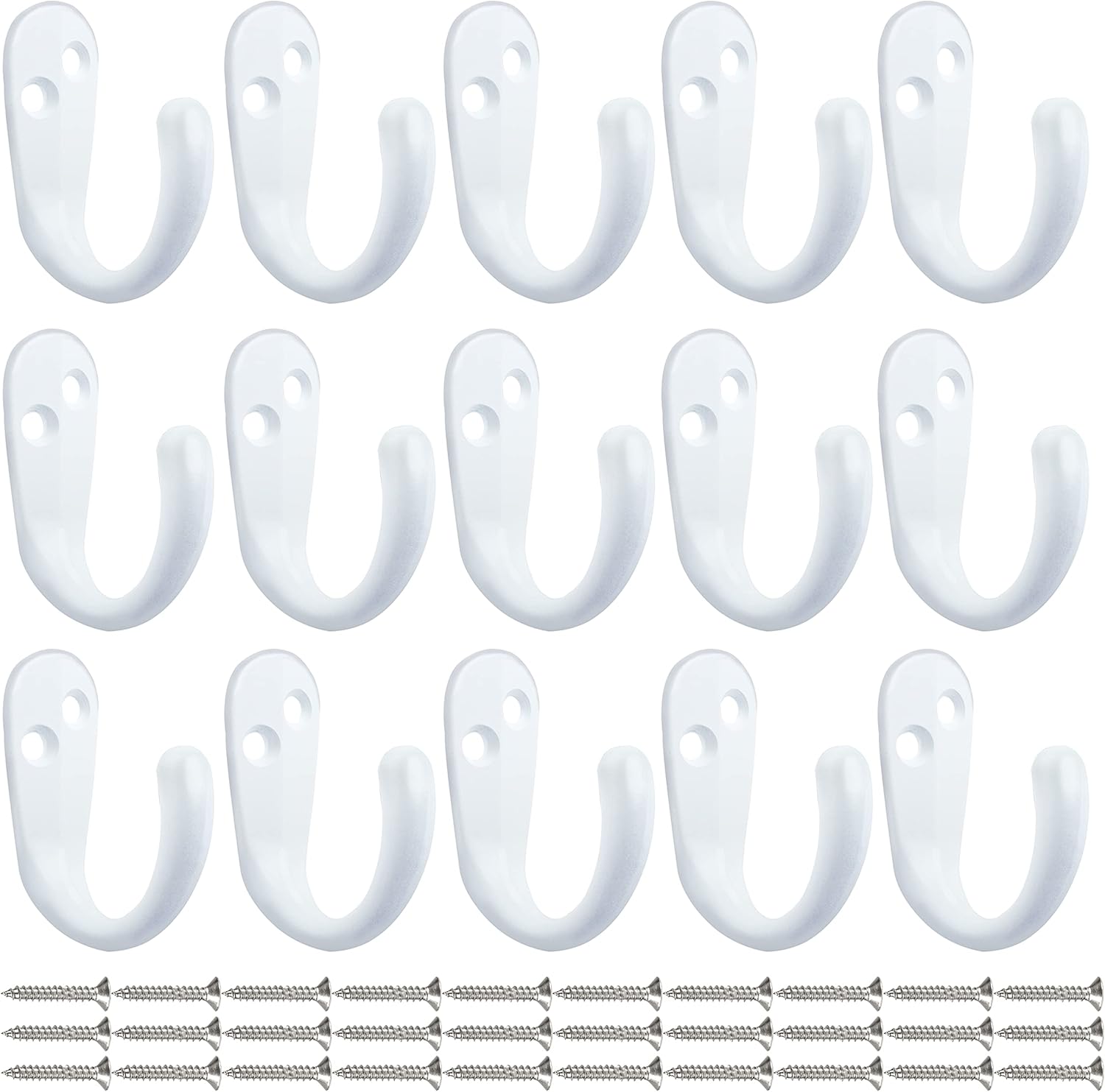 IBosins 15PCS Coat Hooks Wall Mounted Single Prong Robe Hook for Hanging Towel Hooks with 30 Screws for Bags, Hat, Cap, Scarf, Cup (White)