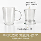 Creano Tea Glass 400 ml – Large Tea Cup with Strainer and Glass Lid – An ideal Tea Maker