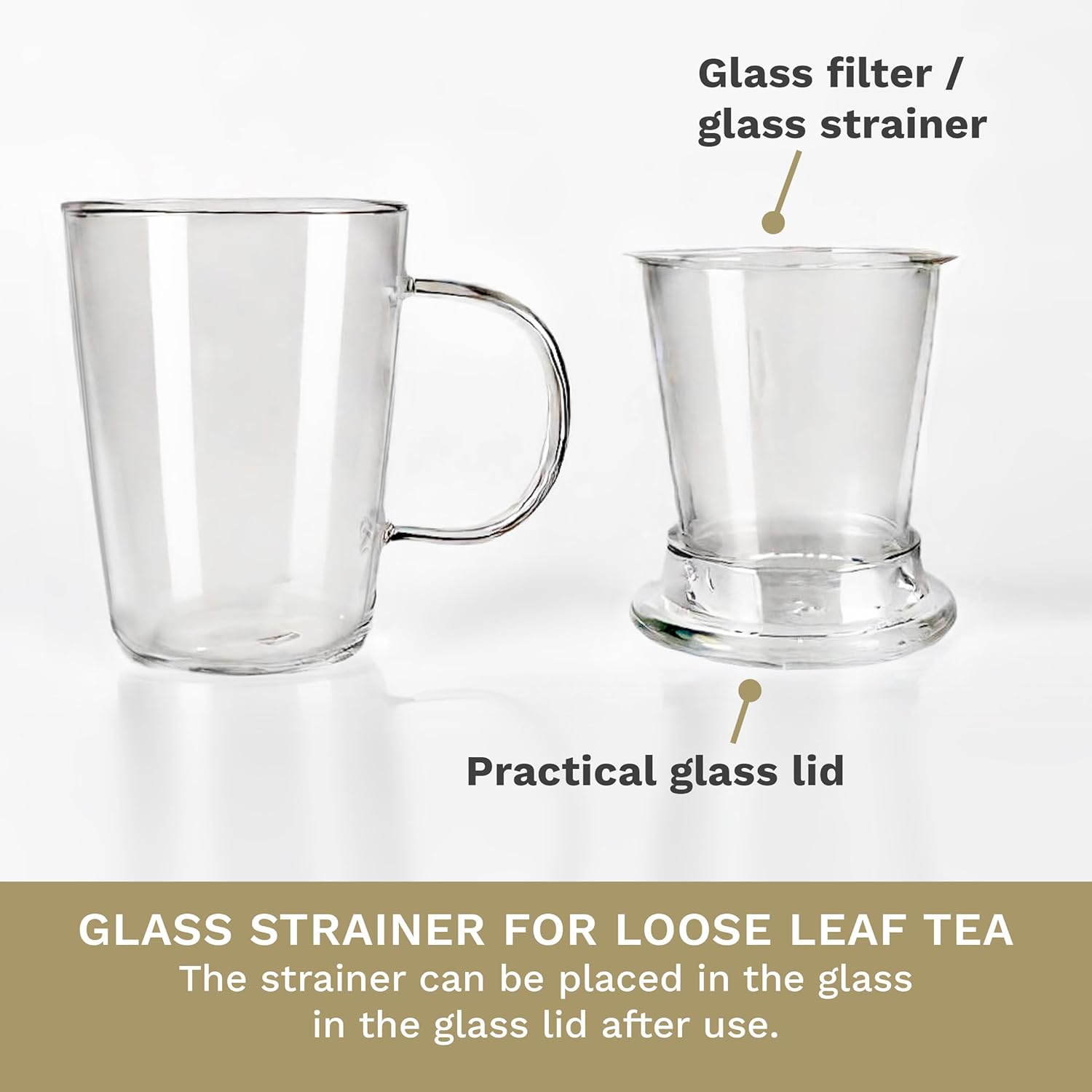 Creano Tea Glass 400 ml – Large Tea Cup with Strainer and Glass Lid – An ideal Tea Maker