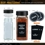 24Pcs Spice Jars Containers with Labels，4oz Black Seasoning Bottles with Shaker Lids for Rack, Cabinet, Drawer,Empty Square Condiment Pots (24, Black)