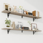 RICHFOCUS Floating Shelves for Wall Decor, 55.1W x 8D Shelves Set of 2, 8 Inch Deep Rustic Wood Shelves Wall Mounted with Brackets, Long Floating Shelves for Living Room Bedroom Kitchen, Grey