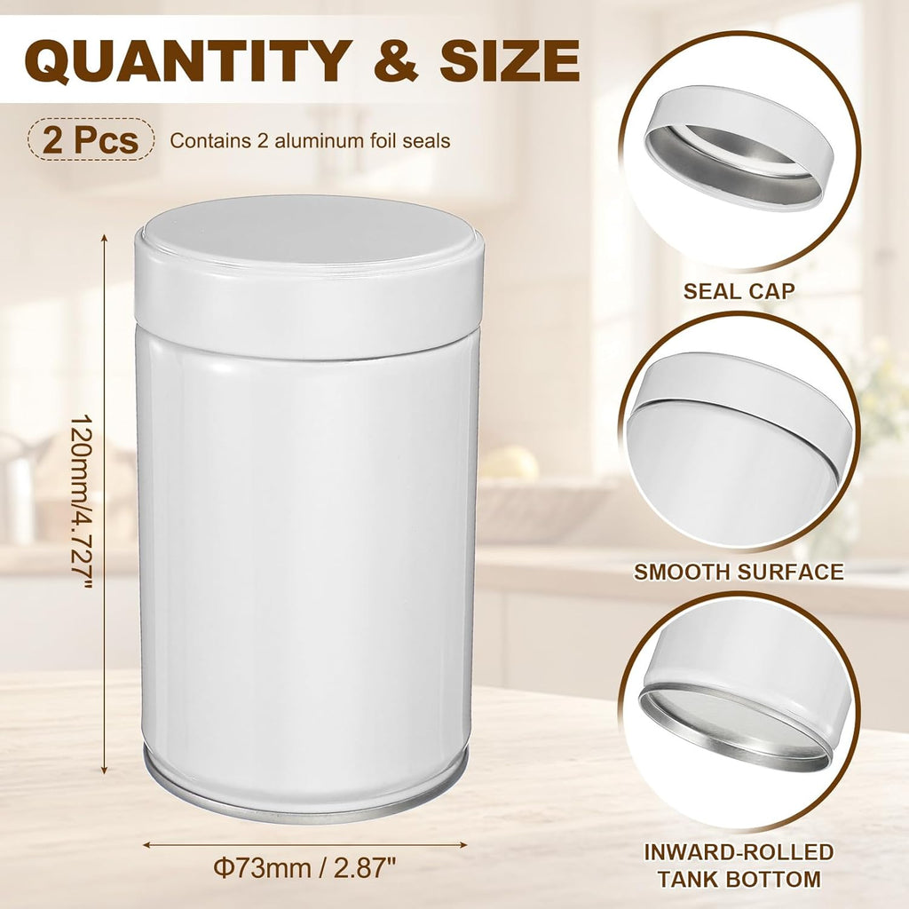 uxcell 2Pcs Round Tea Canisters, 5" x 3" Airtight Metal Tea Containers for Loose Tea, Coffee Beans, Spices - Durable, Compact, and Stylish Storage Tea Tin (White)