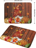 Fall Gnome Dish Drying Mat for Kitchen Counter,Autumn Pumpkin Maple Leaves Drying Mat 18 x 24 Inch Microfiber Dark Brown Wood Dish Drying Pad Dish Rack Drainer Mat Thanksgiving Day Decor