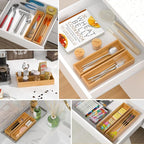 Silverware Tray for Drawer, Stackable Kitchen Bamboo Drawer Organizer 12" x 3" x 2" Set of 2