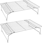 P&P CHEF Cooling Rack Set of 2, 2-Tier Stackable Stainless Steel Wire Racks for Baking Cooking Cooling Roasting, Collapsible & Heavy Duty, Oven Safe & Easy Clean, 15" x 10", Silver