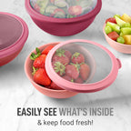 Zulay Kitchen 12 Piece Plastic Mixing Bowls with Leak-Proof Lids Set - Microwave and Freezer Safe Kitchen Mixing Bowls for Preparing, Serving and Storing - Large Nesting Bowls (Red Ombre)