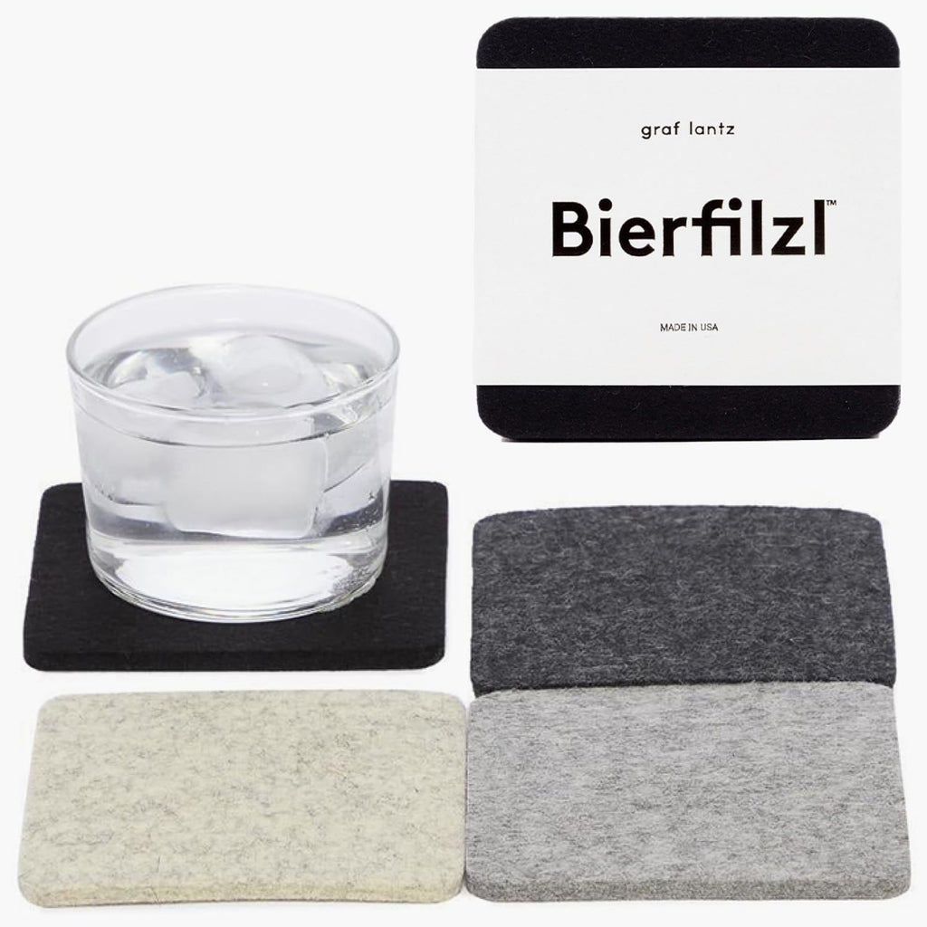 Graf Lantz - Bierfilzl Merino Wool Square Coasters Set of 4 - Noir (4"x4"x5mm) - Absorbs 30% of Weight - Natural German Wool - Heat Resistant, Sustainable, Reusable - Home Decor, Coffee Table Decor