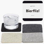 Graf Lantz - Bierfilzl Merino Wool Square Coasters Set of 4 - Noir (4"x4"x5mm) - Absorbs 30% of Weight - Natural German Wool - Heat Resistant, Sustainable, Reusable - Home Decor, Coffee Table Decor