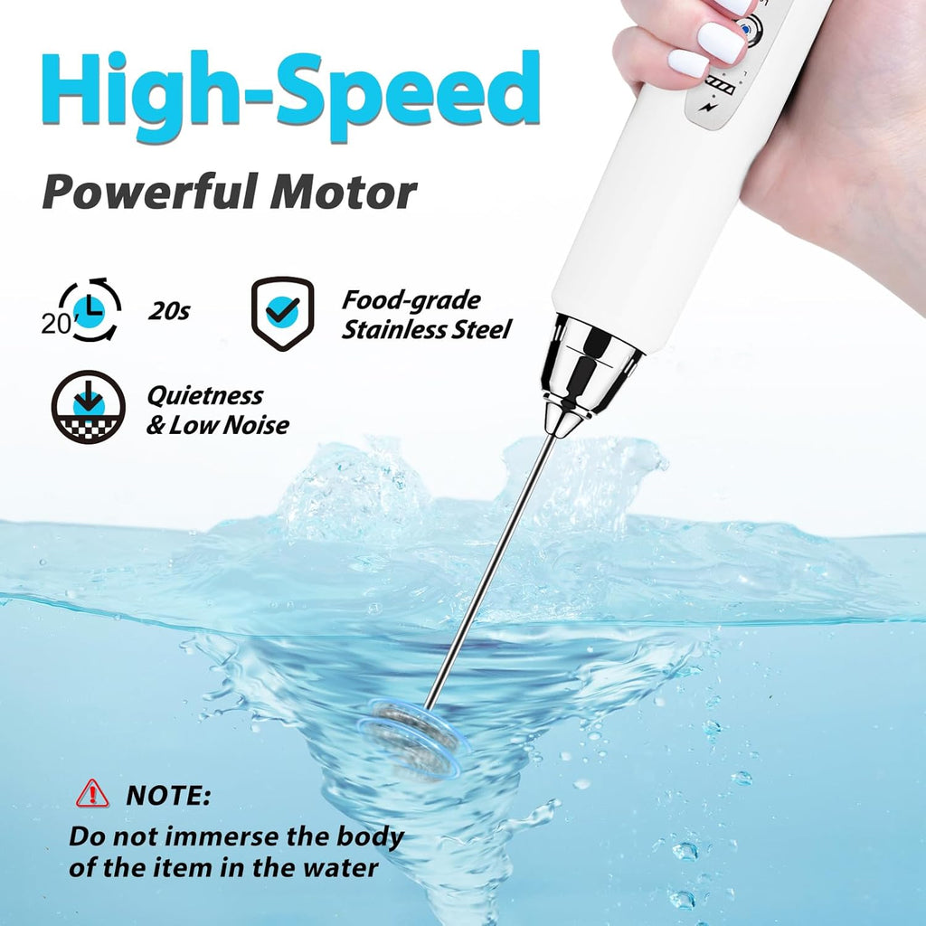 Milk Frother Rechargeable Handheld-Electric Whisk 3 Speed Adjustable, Coffee Frother Wand with 3 Stainless Whisks, Electric Foam Maker, Drink Mixer Blender for Latte Cappuccino Matcha Egg