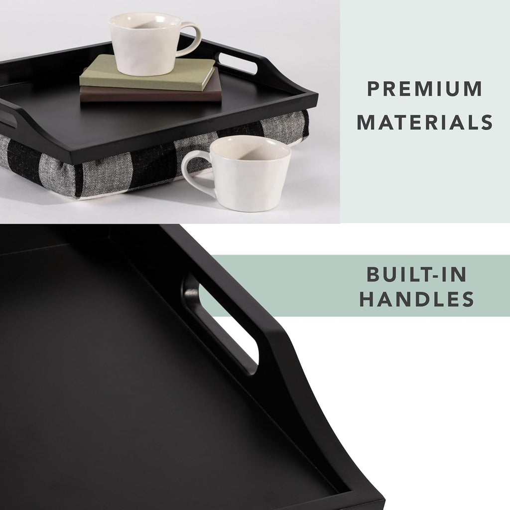 ROSSIE HOME Wood Bed Tray Lap Desk with Detachable Cushion, Serving Tray - Buffalo Check - Fits up to 15.6 Inch Laptops - Style No. 76108