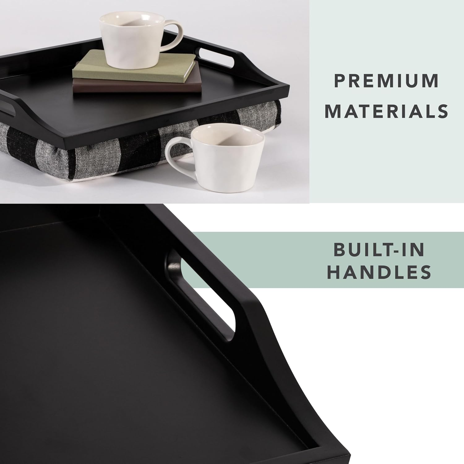 ROSSIE HOME Wood Bed Tray Lap Desk with Detachable Cushion, Serving Tray - Buffalo Check - Fits up to 15.6 Inch Laptops - Style No. 76108