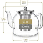 Teabloom Dublin Glass Teapot – Premium Borosilicate Glass with Removable Stainless Infuser – Stovetop Safe – Ideal for Loose Leaf Tea – Tea for Two – 27 oz. / 800 ml (2-3 Cups)