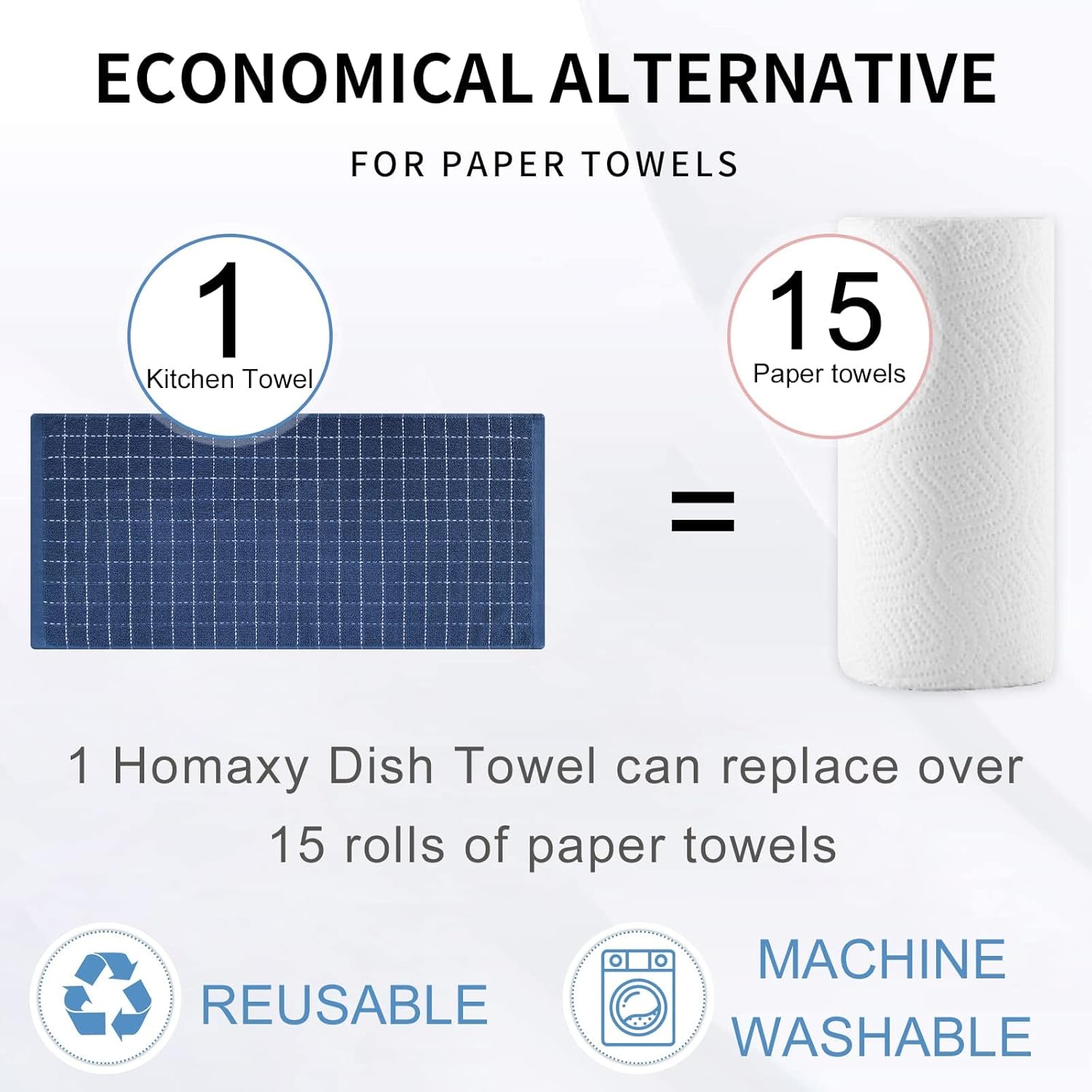 Homaxy 100% Cotton Terry Kitchen Towels(Navy Blue, 13 x 28 inches), Checkered Designed, Soft and Super Absorbent Dish Towels, 12 Pack