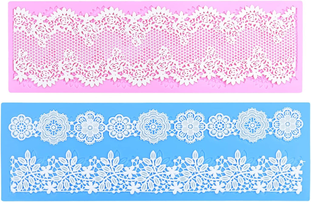 Embossing Lace Fondant Mold, Multi Circle Flowers Lace Mat Wedding, Silicone Molds for Cake Decorating Tool, Cake Lace Molds Set of 2