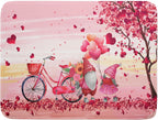 Pink Heart Valentine's Day Gnomes Dish Drying Mat for Kitchen Counter,Pink Bicycle Love Tree Drying Mat 18 x 24 Inch with Absorbent Reversible Microfiber Dish Drying Pad Dish Rack Pad for Coffee Bar