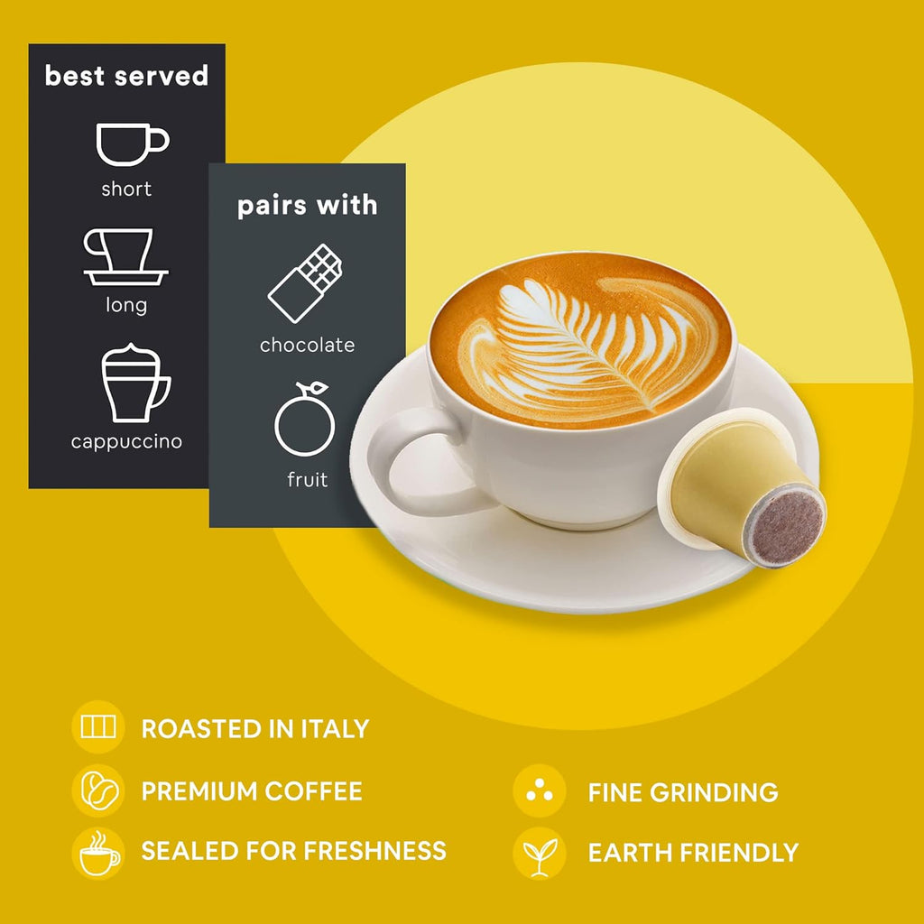 WOKEN COFFEE Compostable Nespresso Pods - Cremoso Dark Roast Italian Espresso Coffee Capsules Compatible With Nespresso Coffee Machine (100 Pod Count, 10 Boxes)