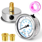 MEANLIN MEASURE 0~10Psi Stainless Steel 1/4" NPT 2.5" FACE DIAL Liquid Filled Pressure Gauge WOG Water Oil Air Center Back Mount, with 1/2" NPT and 3/8" NPT Hex Bushing