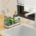 Cisily Sponge Holder for Kitchen Sink, Sink Caddy Organizer with High Brush Holder, Countertop Organizers and Storage Rustproof 304 Stainless Steel, Dark Green Kitchen Decor and Accessories