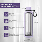 Slim Insulated Water Bottles for Travel 18oz with Clip, Double Wall Vacuum Stainless Steel Water Bottle Keeps Drinks Cold 24 Hrs/Hot 12 Hrs, 100% Leakproof, BPA Free(Purple)
