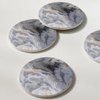 Set of 6 Abstract Dark Blue Marble Coasters with Holder, Absorbent Ceramic Coasters for Drinks, Coasters with Cork Backing for Table Protection, Housewarming Gifts for New Home