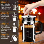 French Press Coffee Maker 304 Stainless Steel Coffee Press,with 4 Filters System, Heat Resistant Thickness Borosilicate French Press Glass, BPA-Free Brewed Tea Pot Coffee Plunger