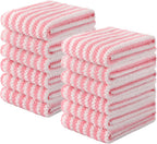 Homaxy Kitchen Towels(12 Pack, 10 x 20 inches), Ultra Soft and Absorbent Dish Towels, Reusable Fast Drying Microfiber Cleaning Cloth, Coral Velvet Wave Design No-lint, Pink