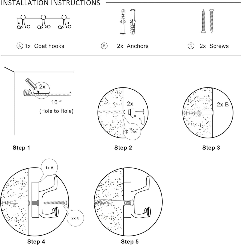 SKOLOO 17-Inch White Wood Coat Rack Wall Mount with 3 Triple Hooks - Ideal for Family Entrances, Classrooms, and Pet Supplies Storage - Perfect Coat Hooks for Wall, Pack of 2